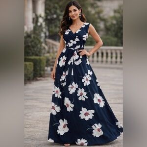 Elegant Navy Floral Maxi Dress NTW✨